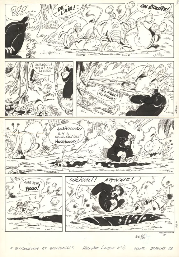 Planche noir et blanc, Boulouloum et Guiliguili (Les jungles perdues) , S.O.S. jungle ! (T.4),  Mazel
