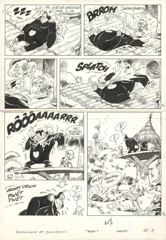 Planche noir et blanc, Boulouloum et Guiliguili (Les jungles perdues) , Rapt (T.6),  Mazel