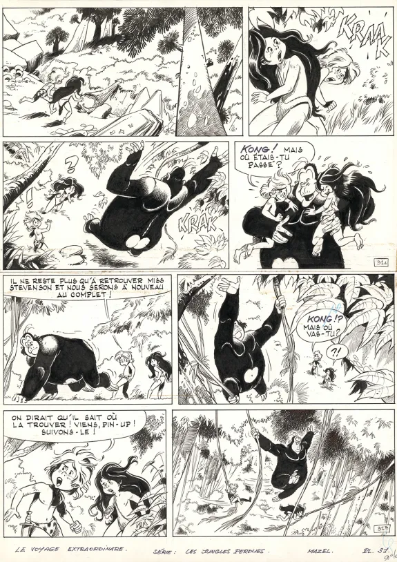 Black and white original page, Boulouloum et Guiliguili (Les jungles perdues) , Les Aventuriers de la préhistoire (T.7),  Mazel