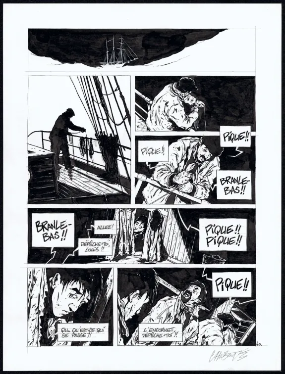 Planche noir et blanc, Terre-Neuvas, Christophe Chabouté