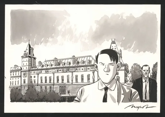 Black and white illustration, Nestor Burma, Emmanuel Moynot