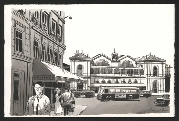 Black and white illustration, Nestor Burma, Emmanuel Moynot