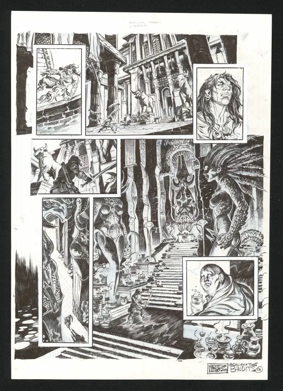 Black and white original page, Conan le Cimmérien, La Maison aux trois bandits (T.10), Paolo Martinello 