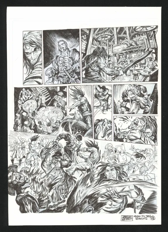 Black and white original page, Conan le Cimmérien, La Maison aux trois bandits (T.10), Paolo Martinello 