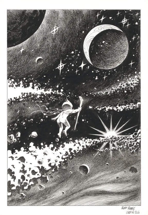 Planche noir et blanc, Le Vagabond des Étoiles , Première partie (T.1),  Riff Reb's