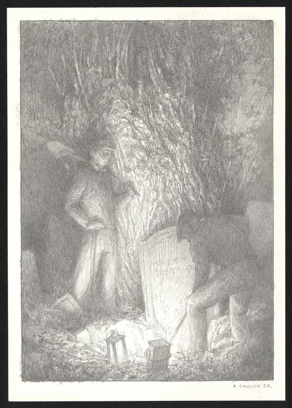 Illustration noir et blanc, Les Carnets Lovecraft, Le Molosse, Armel Gaulme