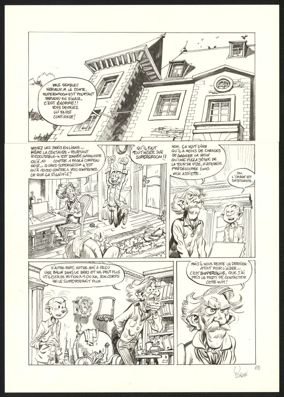Black and white original page, SuperGroom, La Guerre olympique (T.2),  Yoann