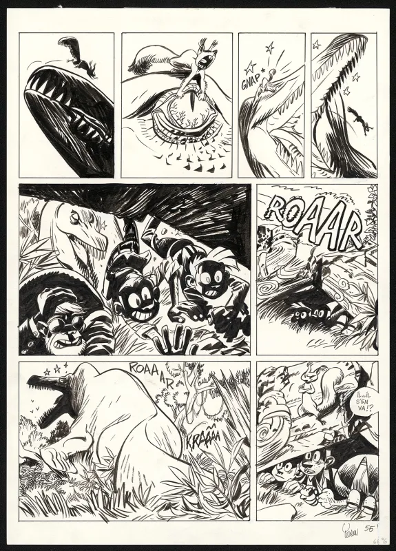 Planche noir et blanc, Une Aventure de Spirou et Fantasio, Les Géants pétrifiés (T.1),  Yoann