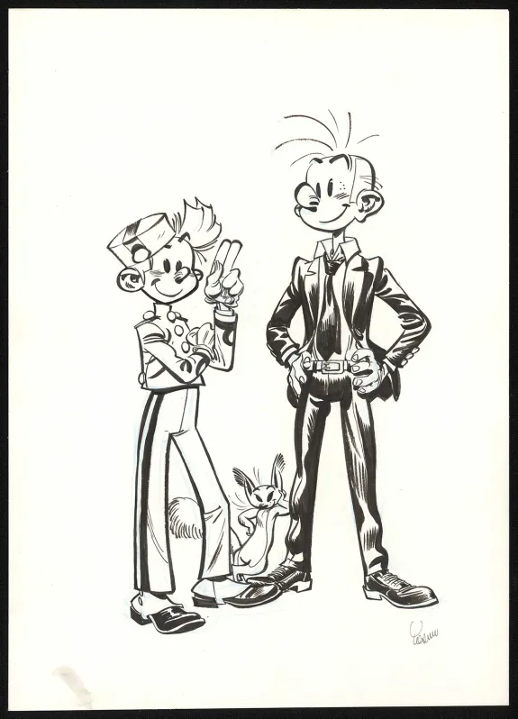 Black and white illustration, Spirou et Fantasio,  Yoann