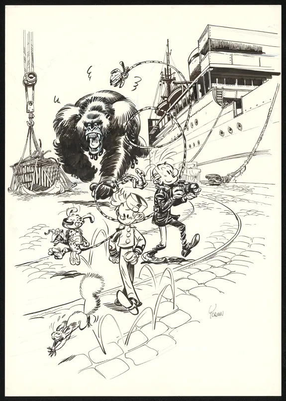 Illustration noir et blanc, Spirou et Fantasio,  Yoann