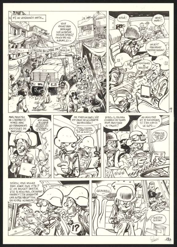 Planche noir et blanc, Spirou et Fantasio, Le Groom de Sniper Alley (T.54),  Yoann
