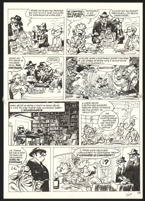 Planche noir et blanc, Spirou et Fantasio, Le Groom de Sniper Alley (T.54),  Yoann