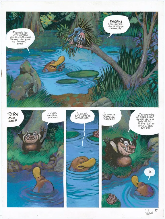 Planche couleur, Toto l'ornithorynque, Toto l'ornithorynque et les prédateurs (T.3),  Yoann