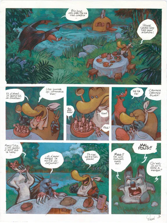 Colored original page, Toto l'ornithorynque, Toto l'ornithorynque et le lion marsupial (T.7),  Yoann