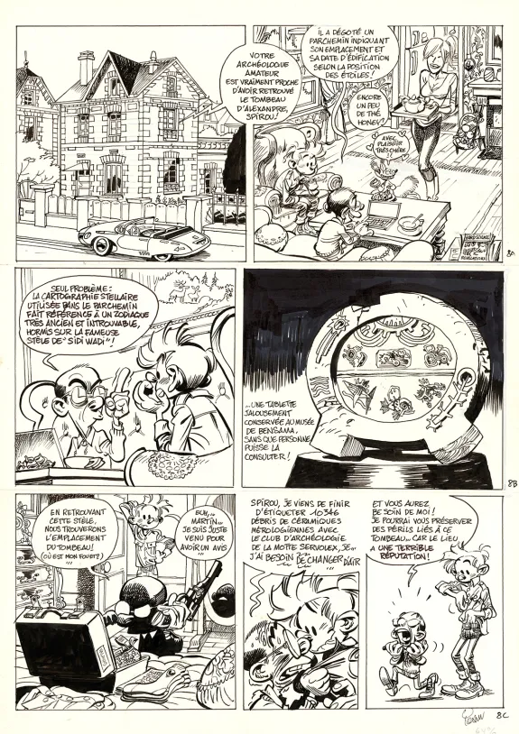 Planche noir et blanc, Spirou et Fantasio, Le Groom de Sniper Alley (T.54),  Yoann