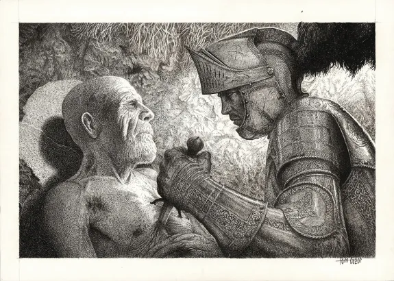 Illustration noir et blanc, Le Chien de Guerre et la Douleur du monde, Tom Cuzor