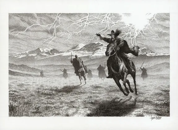 Illustration noir et blanc, Le Chien de Guerre et la Douleur du monde, Tom Cuzor