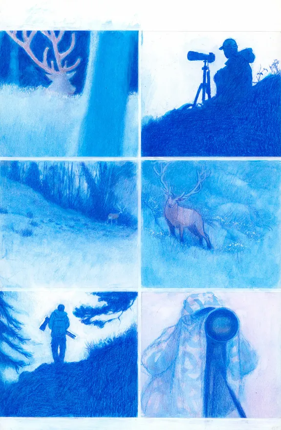 Planche couleur, Les Grands Cerfs, Gaétan Nocq