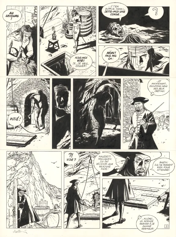 Planche noir et blanc, L'Épervier, Corsaire du Roy (T.8), Patrice Pellerin