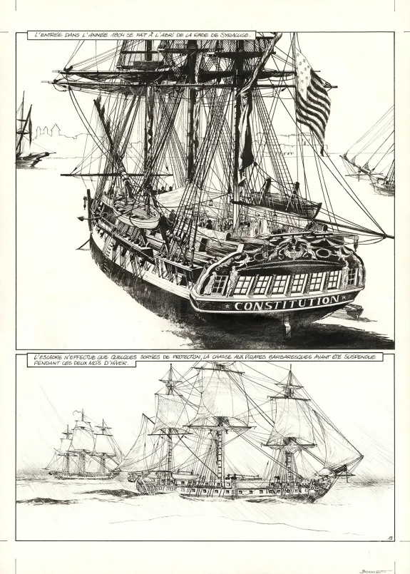 Planche noir et blanc, USS Constitution, Livre II - Il y a deux justices en mer, celle des gradés et celle des sans grades (T.2), Franck Bonnet