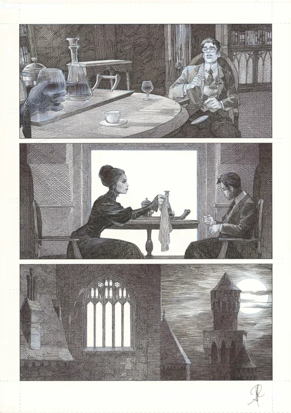 Black and white original page, La Mort vivante, Alberto Varanda