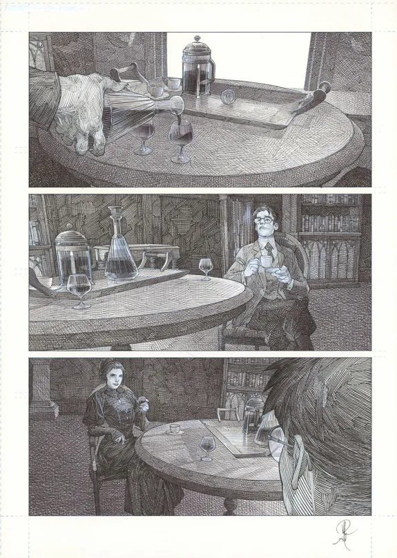 Black and white original page, La Mort vivante, Alberto Varanda