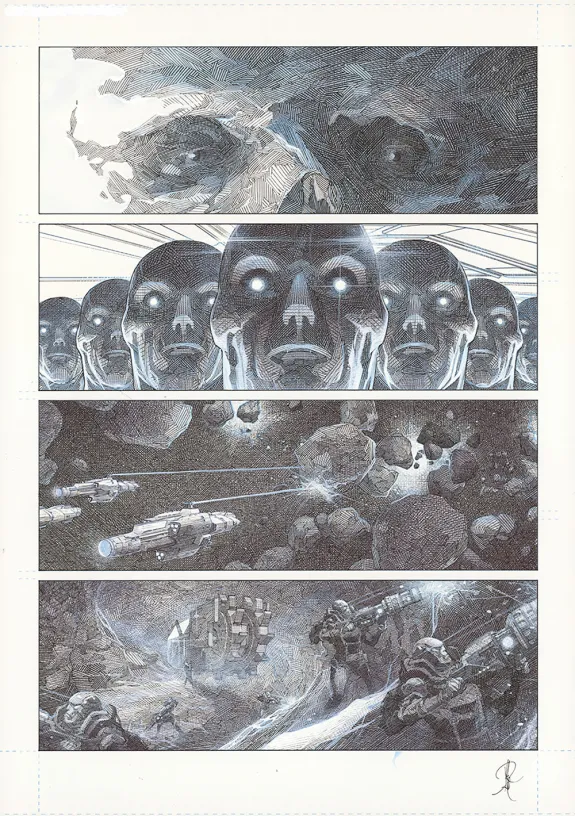 Black and white original page, La Mort vivante, Alberto Varanda