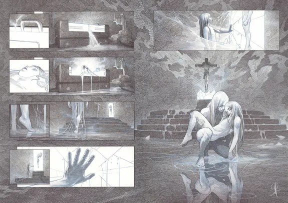 Black and white original page, La Mort vivante, Alberto Varanda