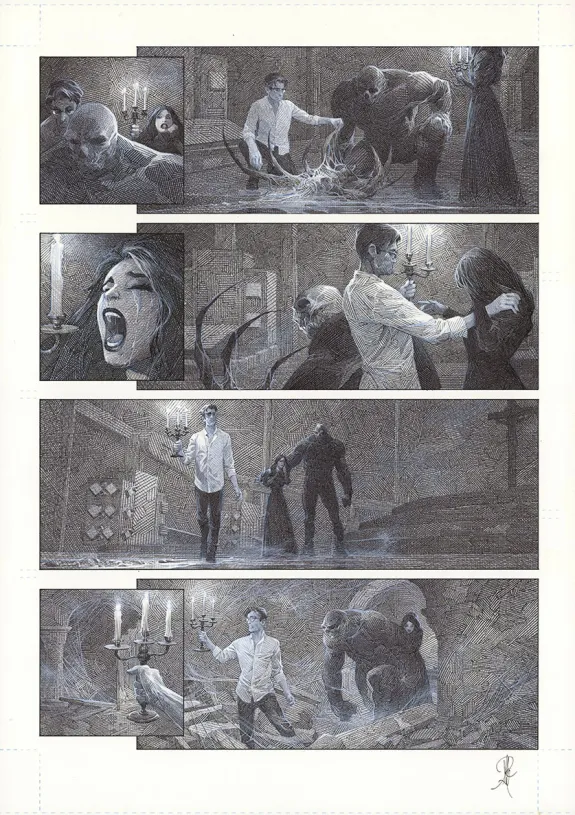 Black and white original page, La Mort vivante, Alberto Varanda