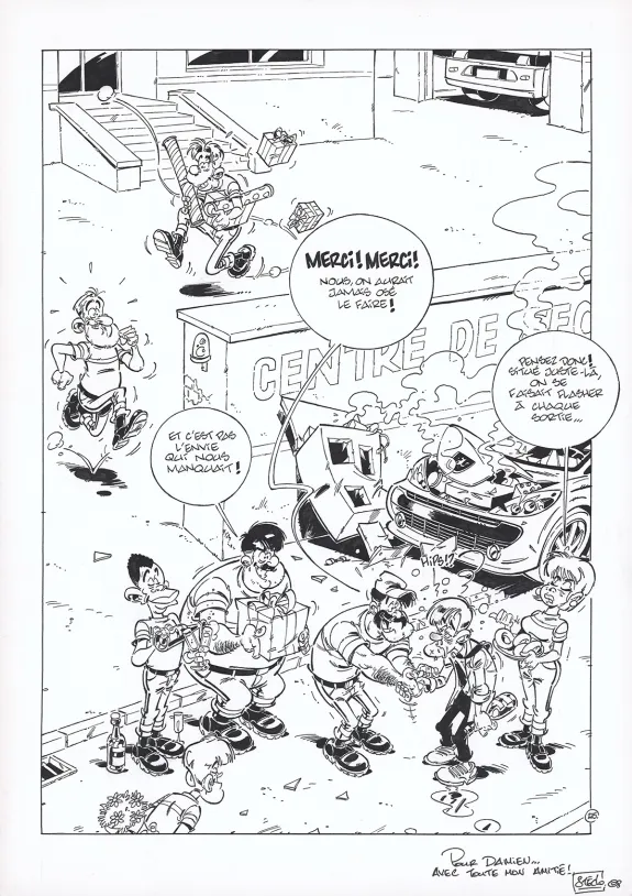 Planche noir et blanc, Les Pompiers,  Stedo