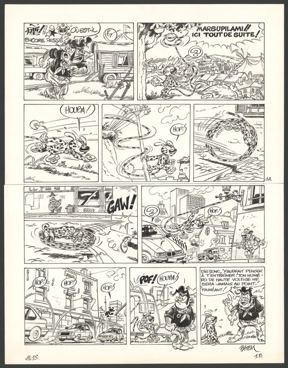 Black and white original page, Le Marsupilami, C'est quoi ce cirque !? (T.15),  Batem