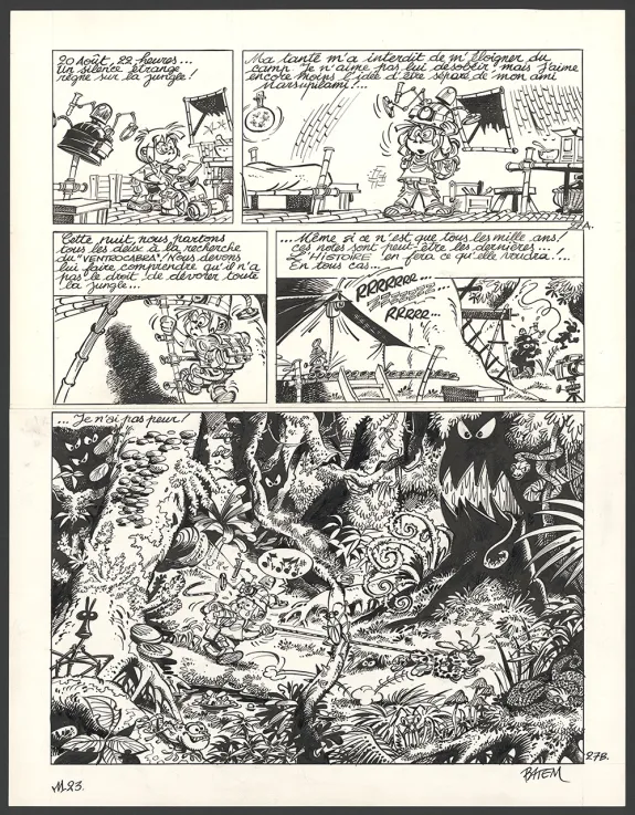 Planche noir et blanc, Le Marsupilami, Croc vert (T.23),  Batem