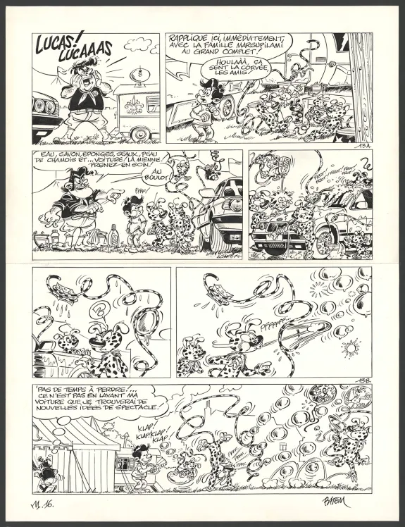 Planche noir et blanc, Le Marsupilami, Tous en piste (T.16),  Batem