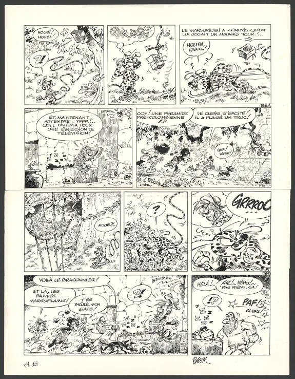 Planche noir et blanc, Le Marsupilami, Robinson Academy (T.18),  Batem