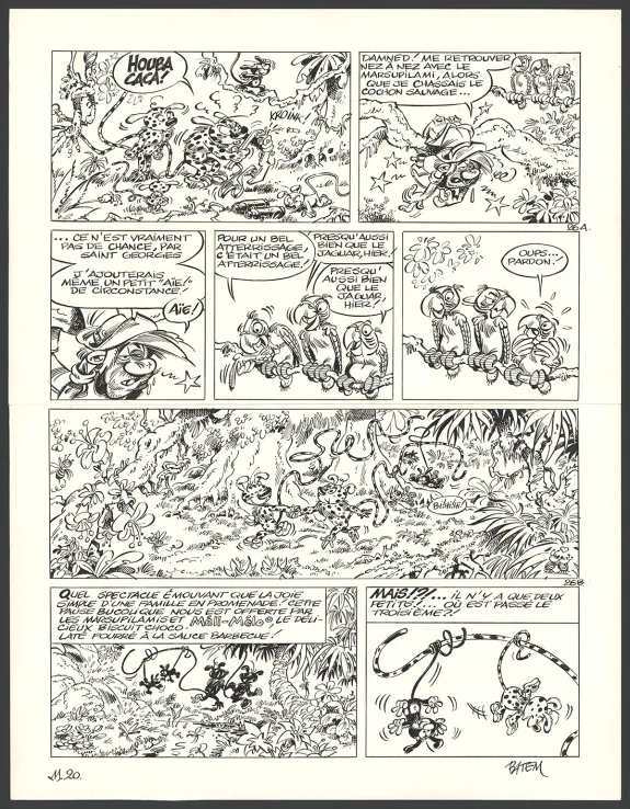Planche noir et blanc, Le Marsupilami, Viva Palombia ! (T.20),  Batem