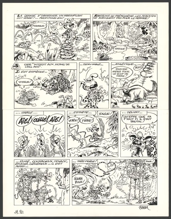 Planche noir et blanc, Le Marsupilami, Viva Palombia ! (T.20),  Batem
