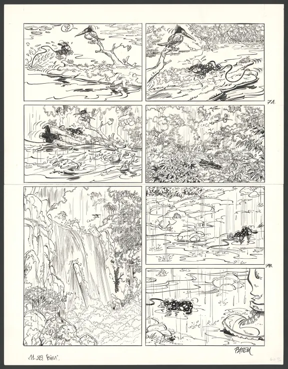 Planche noir et blanc, Le Marsupilami, Biba (T.28),  Batem