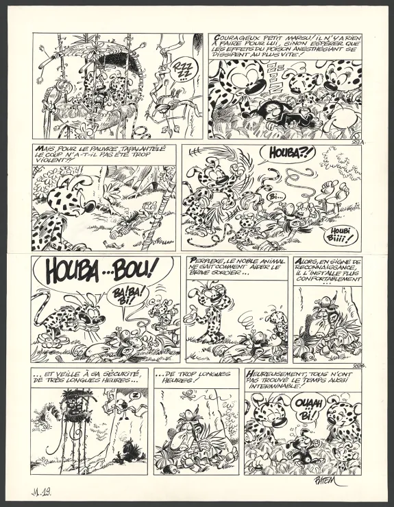 Planche noir et blanc, Le Marsupilami, Biba (T.28),  Batem