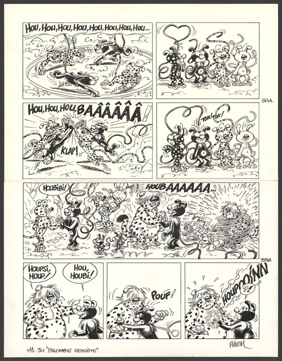 Black and white original page, Le Marsupilami, Palombie secrète (T.30),  Batem