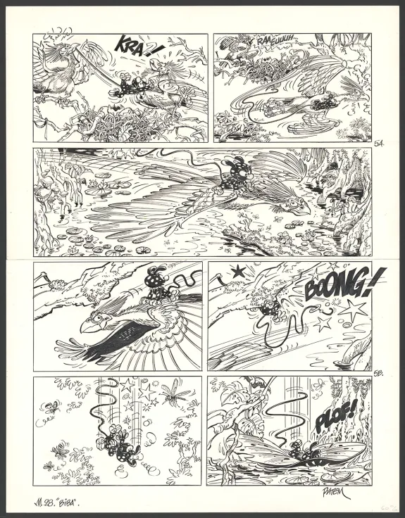 Planche noir et blanc, Le Marsupilami, Biba (T.28),  Batem
