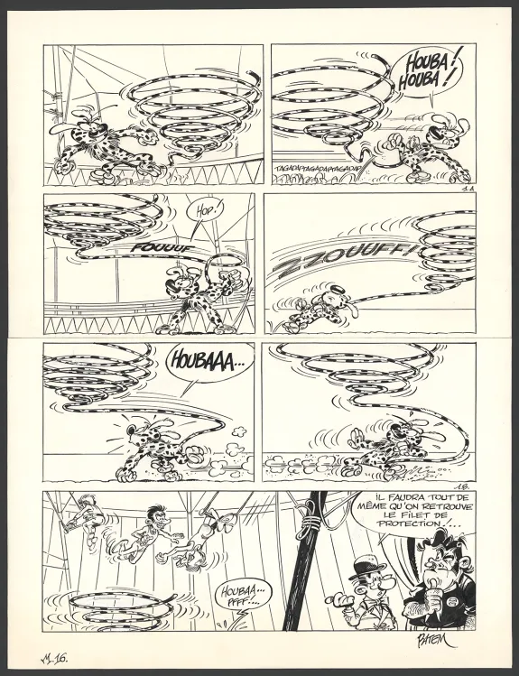 Planche noir et blanc, Le Marsupilami, Tous en piste (T.16),  Batem