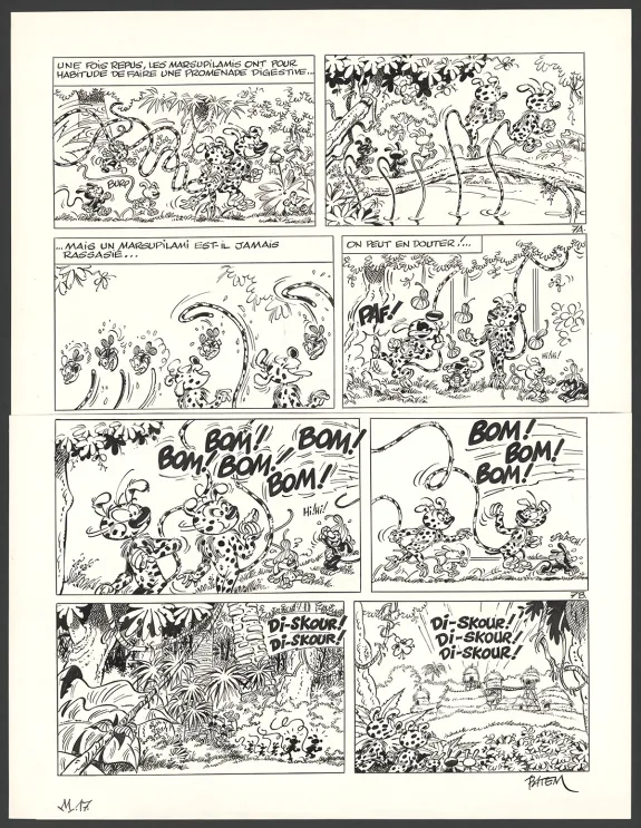 Planche noir et blanc, Le Marsupilami, L'Orchidée des Chahutas (T.17),  Batem