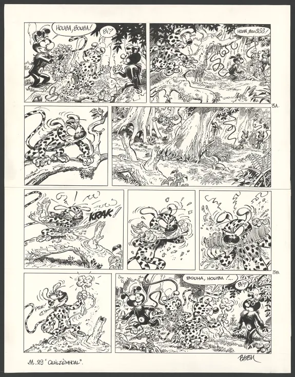 Planche noir et blanc, Le Marsupilami, Quilzèmhoal (T.29),  Batem