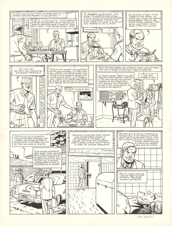 Planche noir et blanc, Blake et Mortimer, L'Étrange Rendez-vous (T.15), Ted Benoit