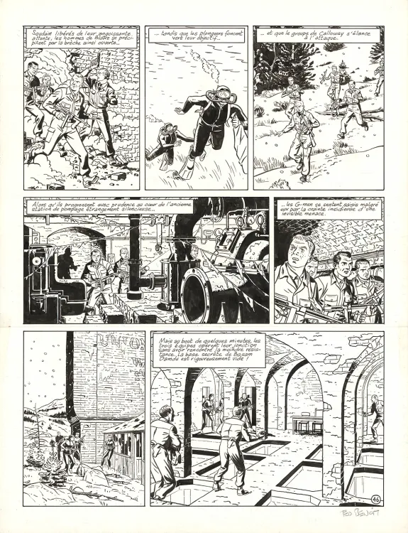 Planche noir et blanc, Blake et Mortimer, L'Étrange Rendez-vous (T.15), Ted Benoit