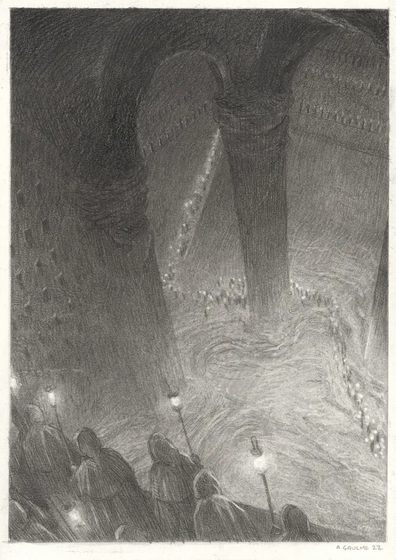 Illustration noir et blanc, Les Carnets Lovecraft, Le Festival , Armel Gaulme