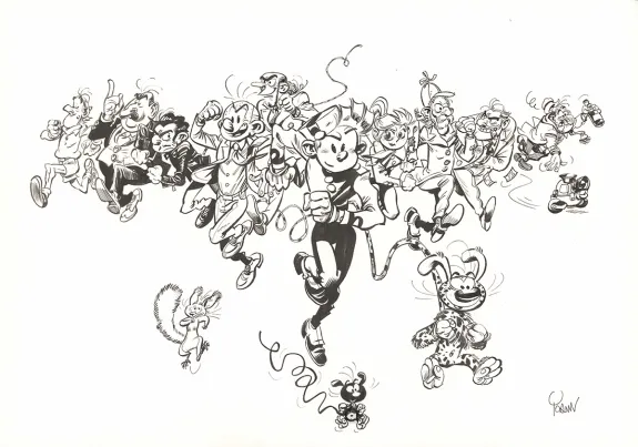 Planche noir et blanc, Spirou et Fantasio,  Yoann