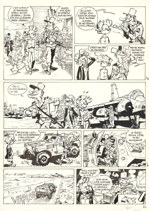 Black and white original page, Spirou et Fantasio, Le Groom de Sniper Alley (T.54),  Yoann