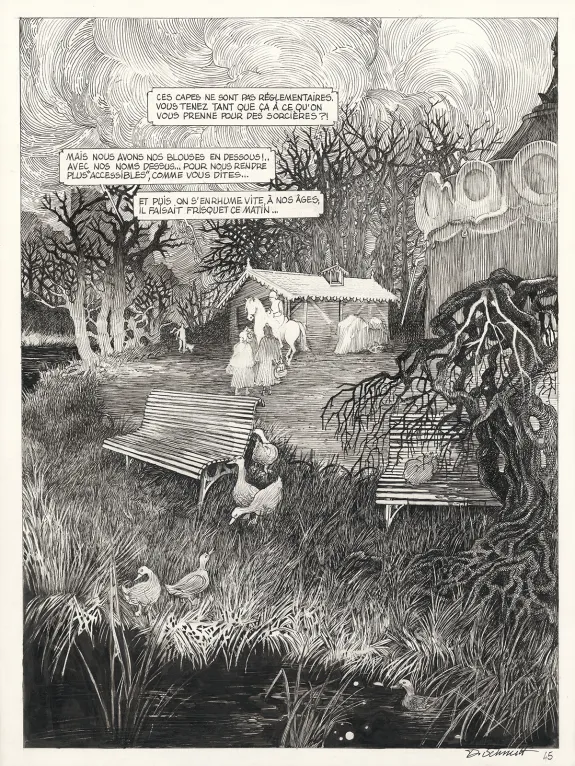 Black and white original page, Le Bestiaire du crépuscule, Daria Schmitt