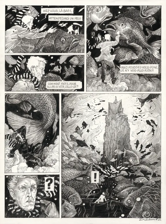Black and white original page, Le Bestiaire du crépuscule, Daria Schmitt